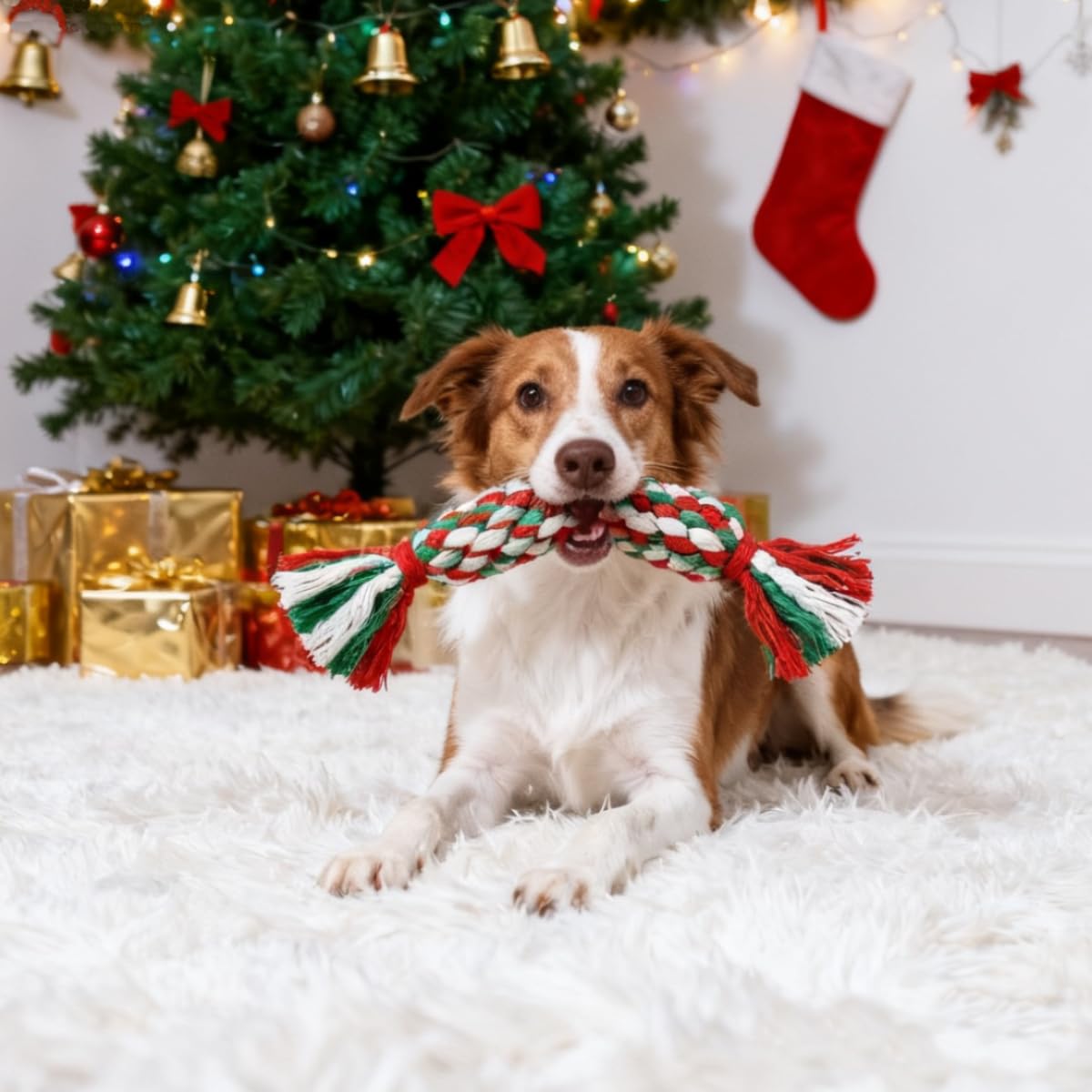 Christmas Cotton Rope Dog Chew - Teeth Cleaning Dog Chew Bone 评论和价格