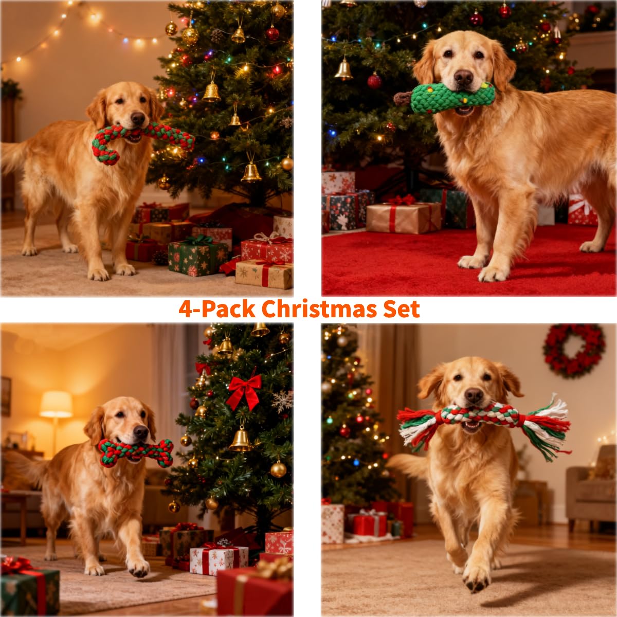 Christmas Cotton Rope Dog Chew - Teeth Cleaning Dog Chew Bone 评论和价格